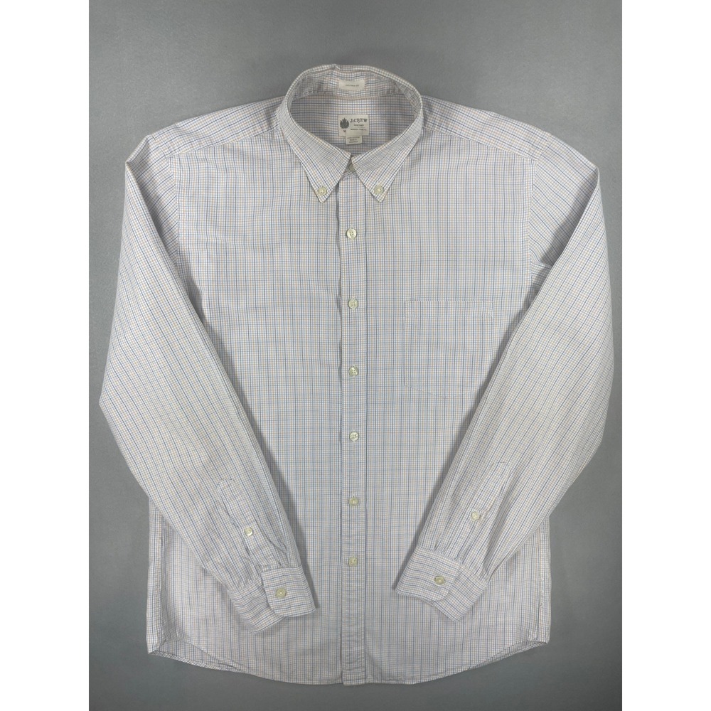 J.Crew Shirtlings Men's Medium Orange Blue Check Shirt Button Up Tailored Fit